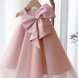 Vestido de verano con lazo grande para niña, vestido de boda para fiesta de primer cumpleaños, Vestidos de Noche de princesa, ropa para niña