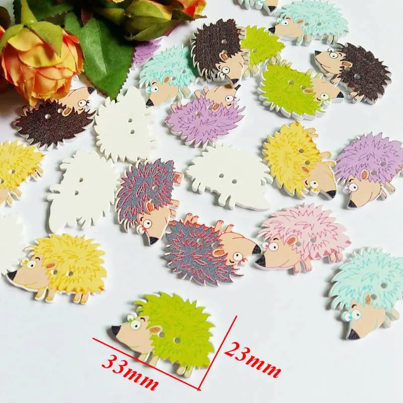 Mixed 50PCs Hedgehog Buttons Children Clothes DIY Scrapbooking Crafts Sewing Tool Flatback Decorative Wooden buttons