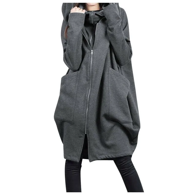 Solid new Hoodies Women Full Zip Warm Pocket Hoodie Street Wear Ladies Pullovers Long Hooded Jacket Coat Top Sweatshirt