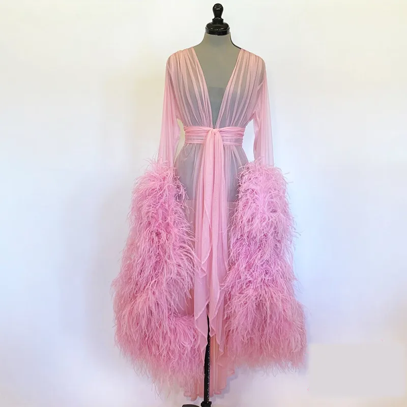 Women's Fur Photography Dress Robe Sexy Nightgown Ruffles Sleepwear Lace Tulle Long Bathrobe Pajamas Prom Bridesmaid Shawel 2021