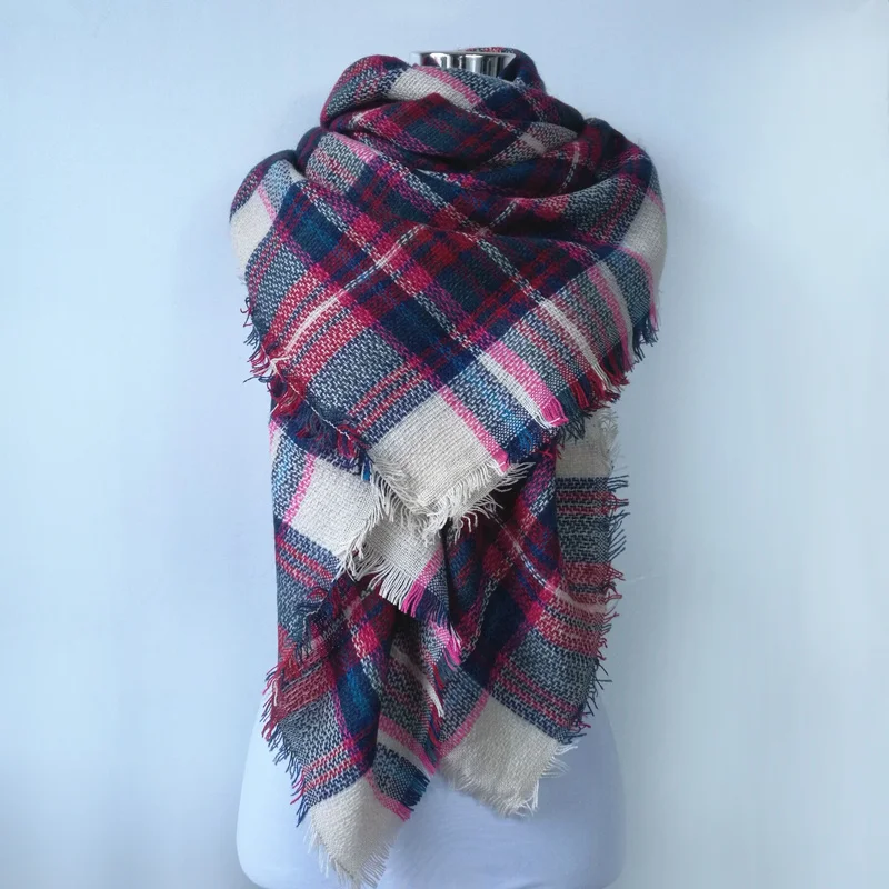 Size 140*140cm big warm square scarf blanket scarf plaid cashmere women winter scarf Snood Acrylic women Scarves Shawls bufandas