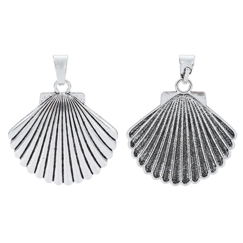 ZXZ 2pcs Tibetan Silver Large Seashell Shell Scallop Charms Pendants for Necklace Jewelry Making Findings 57x55mm