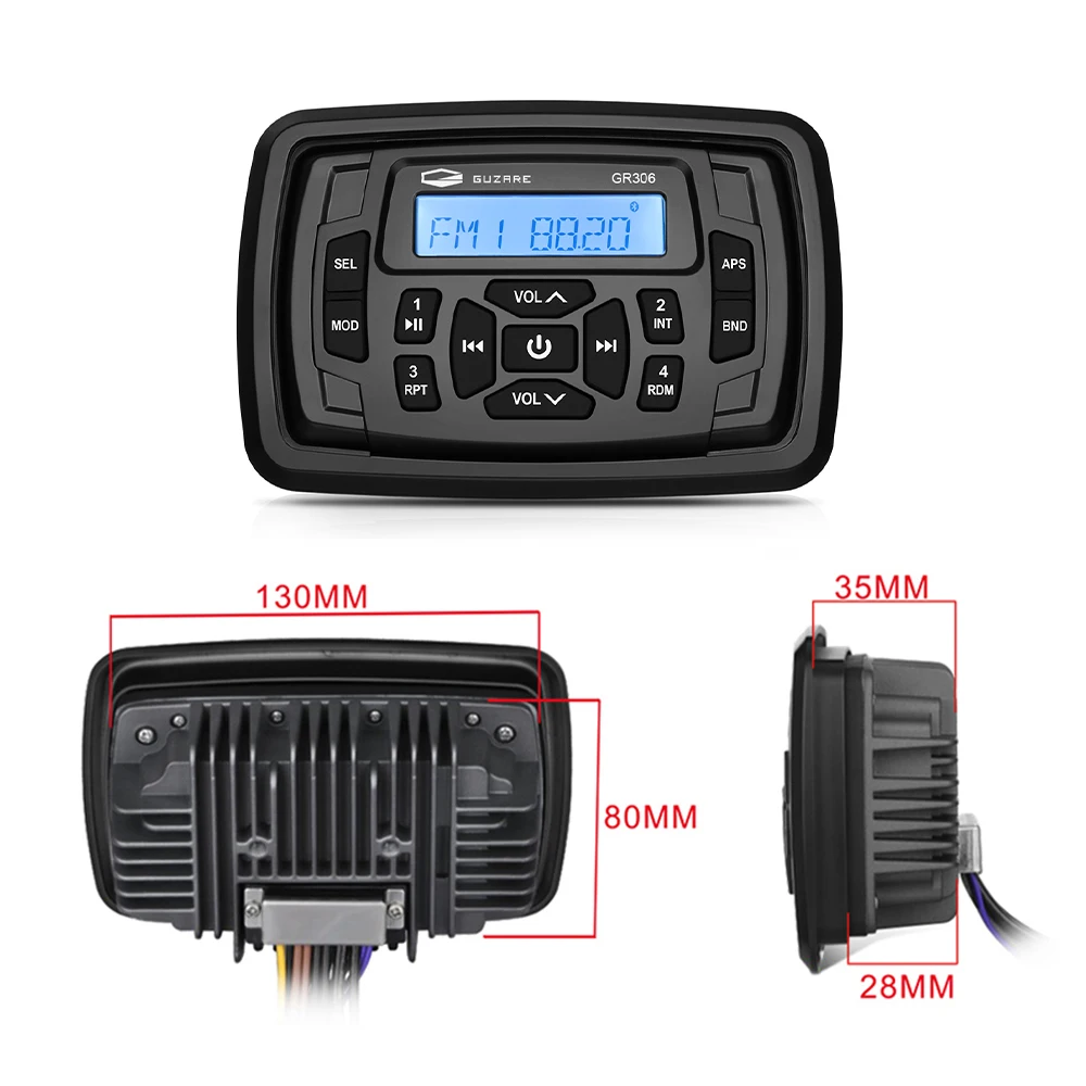 Marine Bluetooth Stereo Audio Receiver Waterproof Boat Radio Car MP3 Player+FM AM Antenna For Yacht UTV RV Tractor Motorcycle