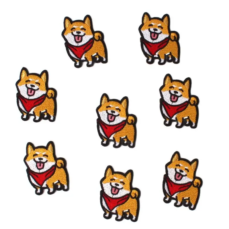 10pcs Embroidered Dog Patches Iron On welsh corgi pembroke Stickers Sewing Animal Badge DIY Jeans Coats Sweaters Fabric Applique