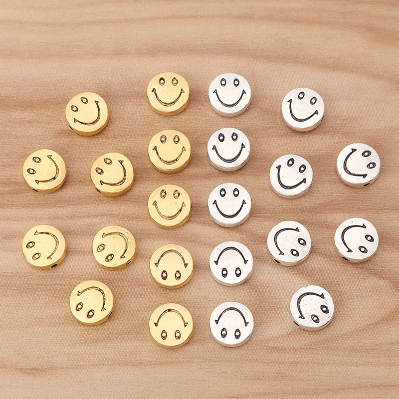 

50 Pieces Alloy Smile Face Round Spacer Beads Double Sided for DIY Bracelet Necklace Jewellery Making Findings 10mm