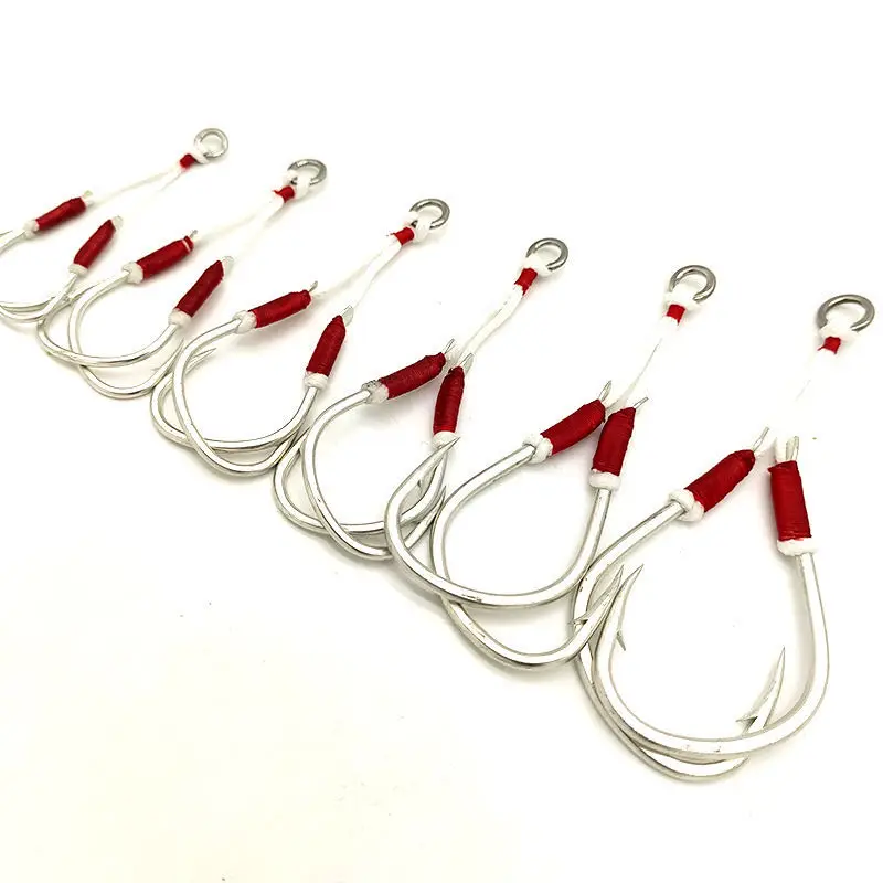 50pair/pack double assembly metal fishing jigging hook 2/0 3/0 4/0 domestic assist roped hook boat casting hook accessory tackle