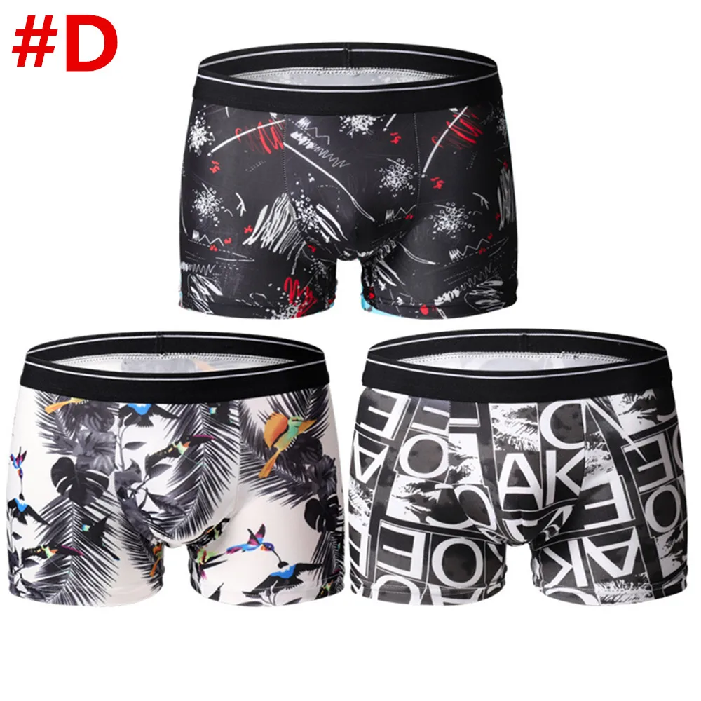 3 Pcs Sexy Panties Boy Ice Silk Men Printed Underwear Undies Underpants Fashion Boxer Briefs Breathable Homme Flexible Shorts