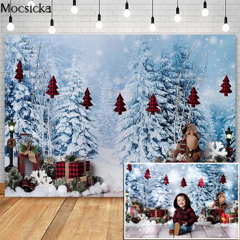 MOCSICKA Christmas Winter Snow Photography Backdrops Snowflake Pine Tree Gift Decor Photographic Studio Photo Backgrounds Props