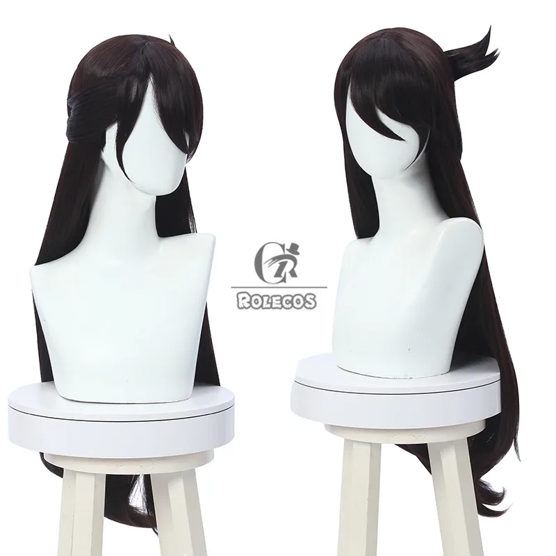 ROLECOS Genshin Impact Cosplay Wig Beidou Removable Bun Brown Long Straight Bangs Heat Resistant Hair Adult Halloween Role Play