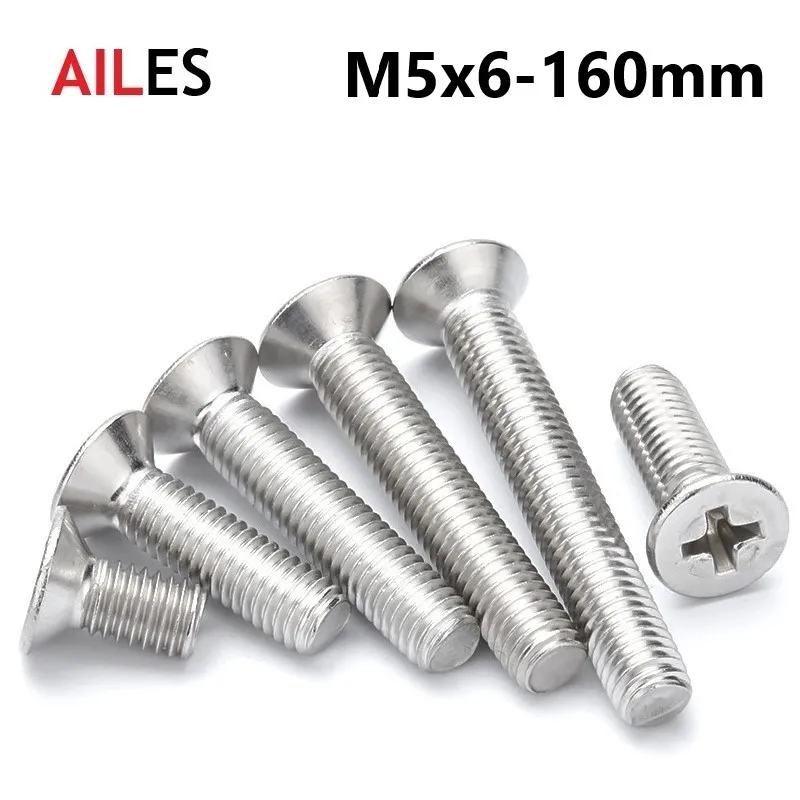 

M5 Cross Recessed Countersunk Screws 304 Stainless Steel Phillips Flat Head Machine Bolts 6 8 10 18 20 45 50 110 150 190 200mm