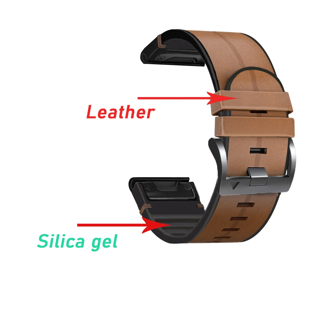 22 26mm Leather+Silicone Smart Watch Band Straps Bracelet For Garmin Fenix 7X 7 6 6X Pro 5 5X Plus 3HR Epix Gen 2 Quick Release