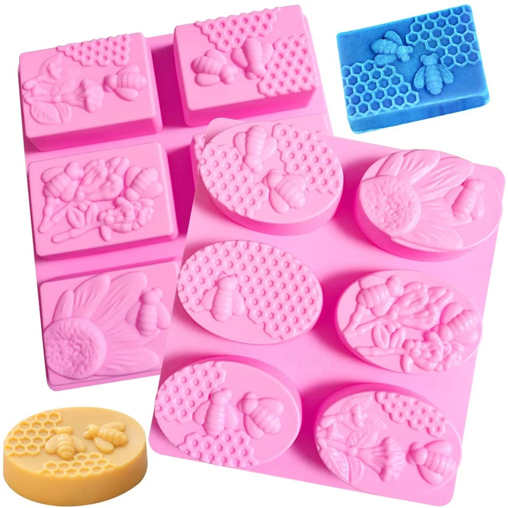 Bee Silicone Soap Molds Oval & Rectangle diy handmadde loaf mould for Soap ice Candle Muffin Loaf Brownie Cornbread making