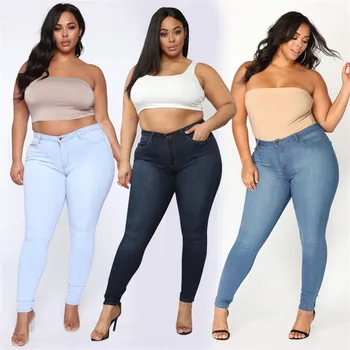 Plus Size Jeans XL-5XL Damen Hohe Taille Skinny Denim Jeans Lässige High Stretch Bleistifthose Drop Shipping 2020 Neuankömmling