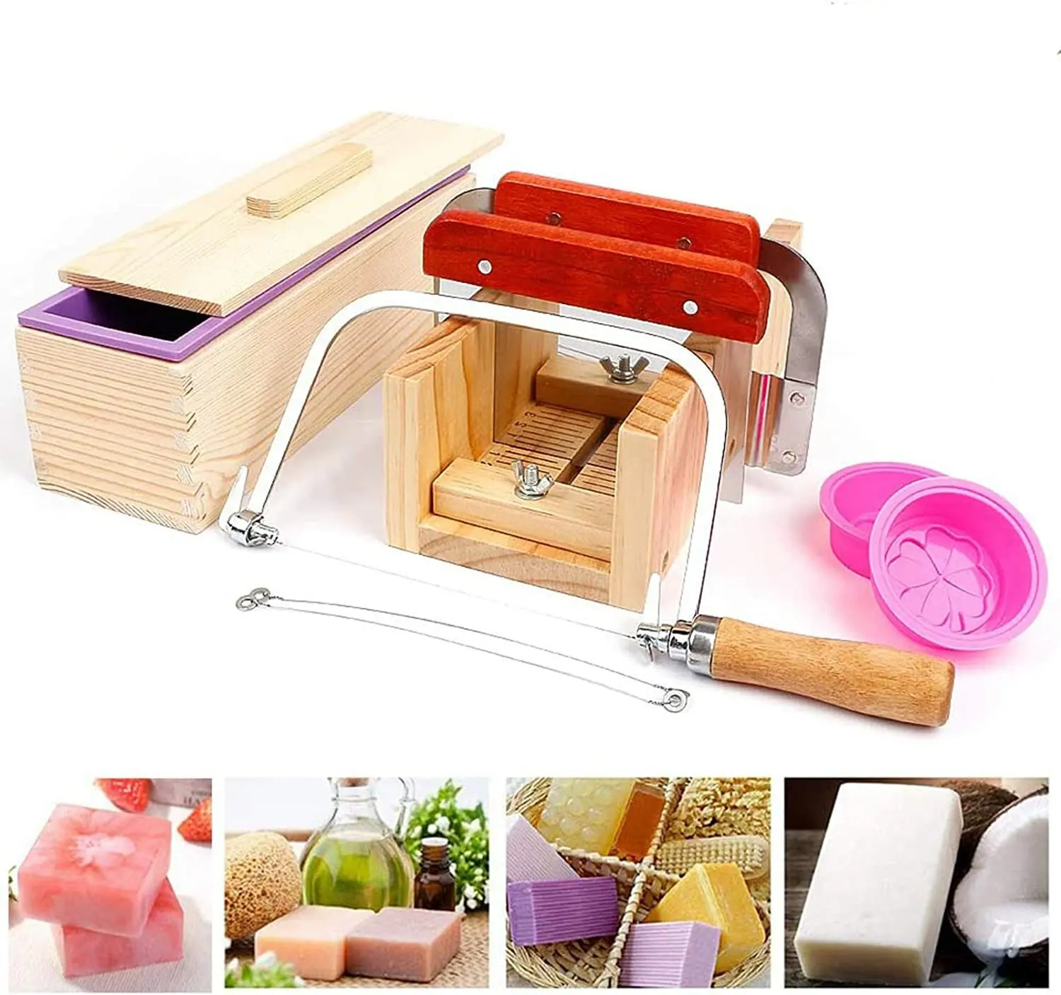 9Pcs Wooden Soap Loaf Cutter Mold Soap Making Tools Set Stainless Steel Wax Soap Slicer DIY Cake Bread Biscuit Cutter BakingMold