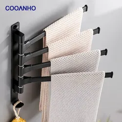 COOANHO-Barra de toalla de mano giratoria de 2/3/4 brazos, colgador oscilante montado en la pared para baño, soporte para toallero, acabado negro mate