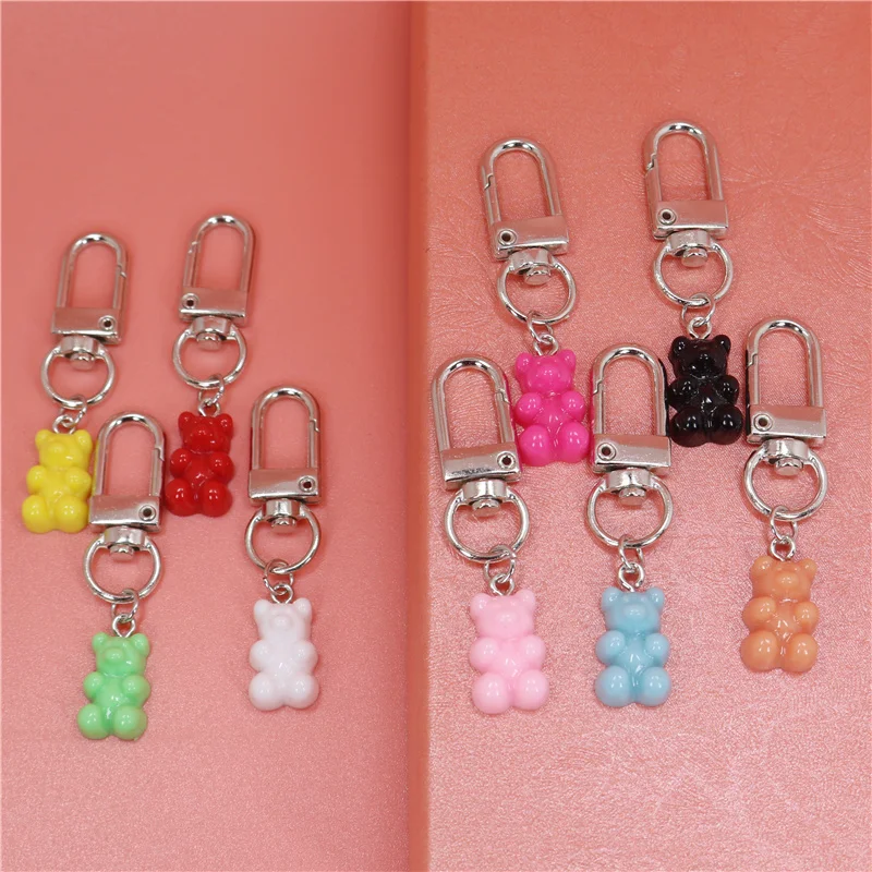 MSCHENGDORIS Cute Resin Bear Keychain For Woman Kids Colorful Animal Bear Charms Pendant Keyring Girls Jewelry Wedding Gifts