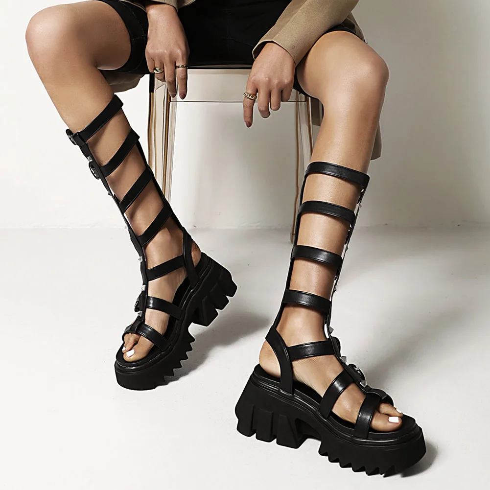 Brand New Ladies Platform Gladiator Sandals Fashion Buckle Punk Chunky High Heels Summer women\'s Sandals Party Goth Shoes Woman