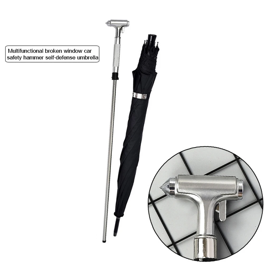 

Multifunctional Broken Window Car Safety Hammer Self defense Walking Cane Stick 2-In-1 Sturdy Windproof UV Protection Umbrella