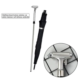 Multifunctional Broken Window Car Safety Hammer Self defense  Walking Cane Stick 2-In-1 Sturdy Windproof UV Protection Umbrella