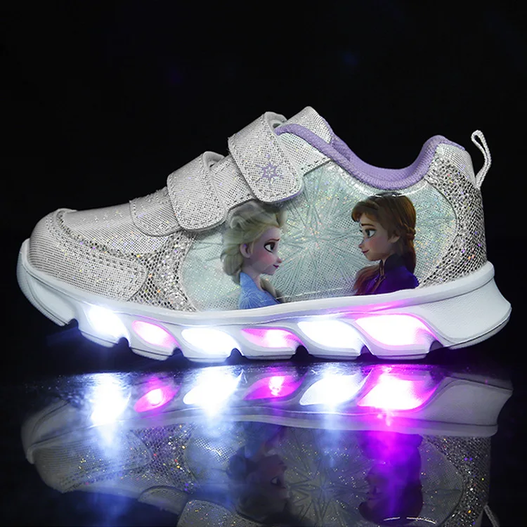 Disney Cartoon Frozen 2 children casual shoes girls sports shoe casual LED light flash shoes baby elsa princess shoes