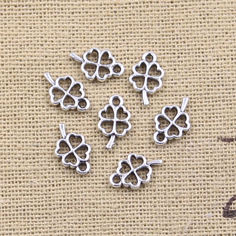 50pcs Charms Lucky Irish Four Leaf Clover 10x6mm Antique Silver Color Pendants Making DIY Handmade Tibetan Finding Jewelry