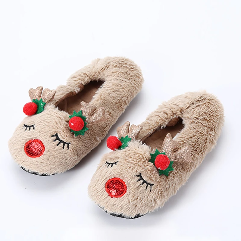 Fluffy Women Family Slipper Warm Antlers Cute Christmas Slippers Cartoon Non-slip Best Slippers For home Cozy Floor Soft slipper