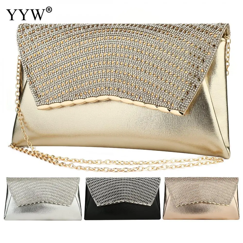 Elegant Rhinestone Envelope Handbag Bag Women Gold Sliver Party Clutches Shoulder Bag Shiny Wallet Wedding Purse bolso mujer