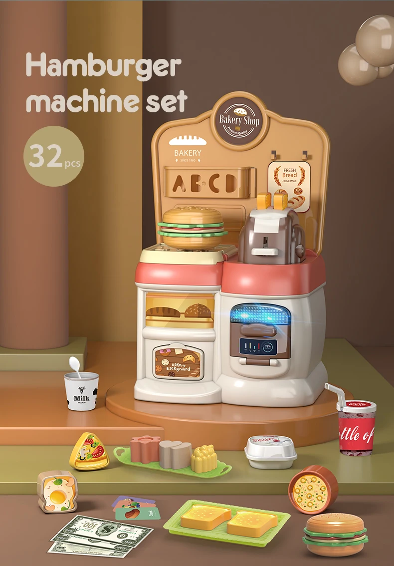 32pcs kawaii cocina Children miniature KitchenToys Simulation Hamburger machine Kids Pretend Play Set Toys Girls Doll Food hot