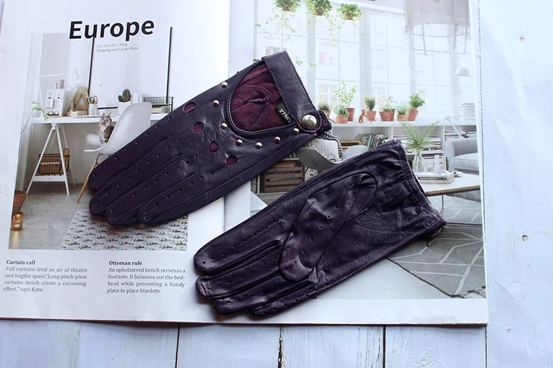 Women's Summer Leather Full Finger Gloves Unlined Thin Fashion Spring Autumn Motorcycle Riding Sheepskin Driving