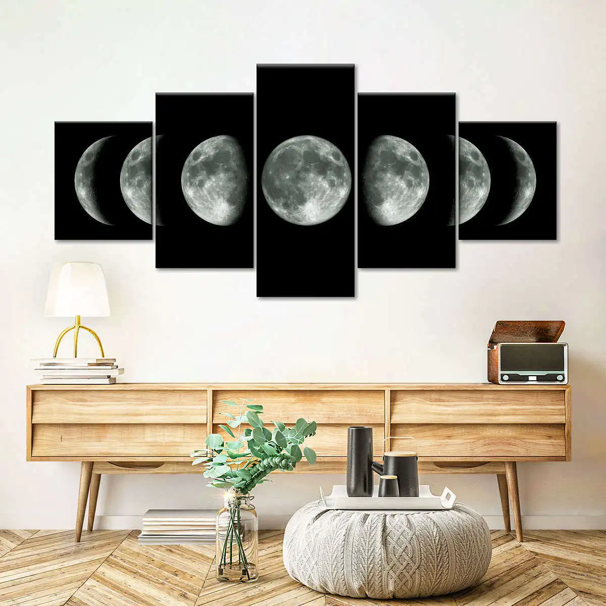 No Framed Canvas 5Pcs Moon Cycle Monthly Changing Wall Art Posters Picture Modern Home Decor Accessories Living Room Paintings