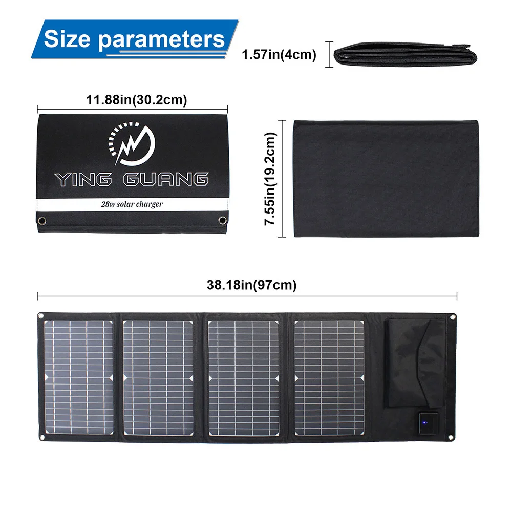 28w Foldable Solar Panel 18v Black Portable Solar Charger Outdoor Quick Charge Solar Panels for smartphone power bank