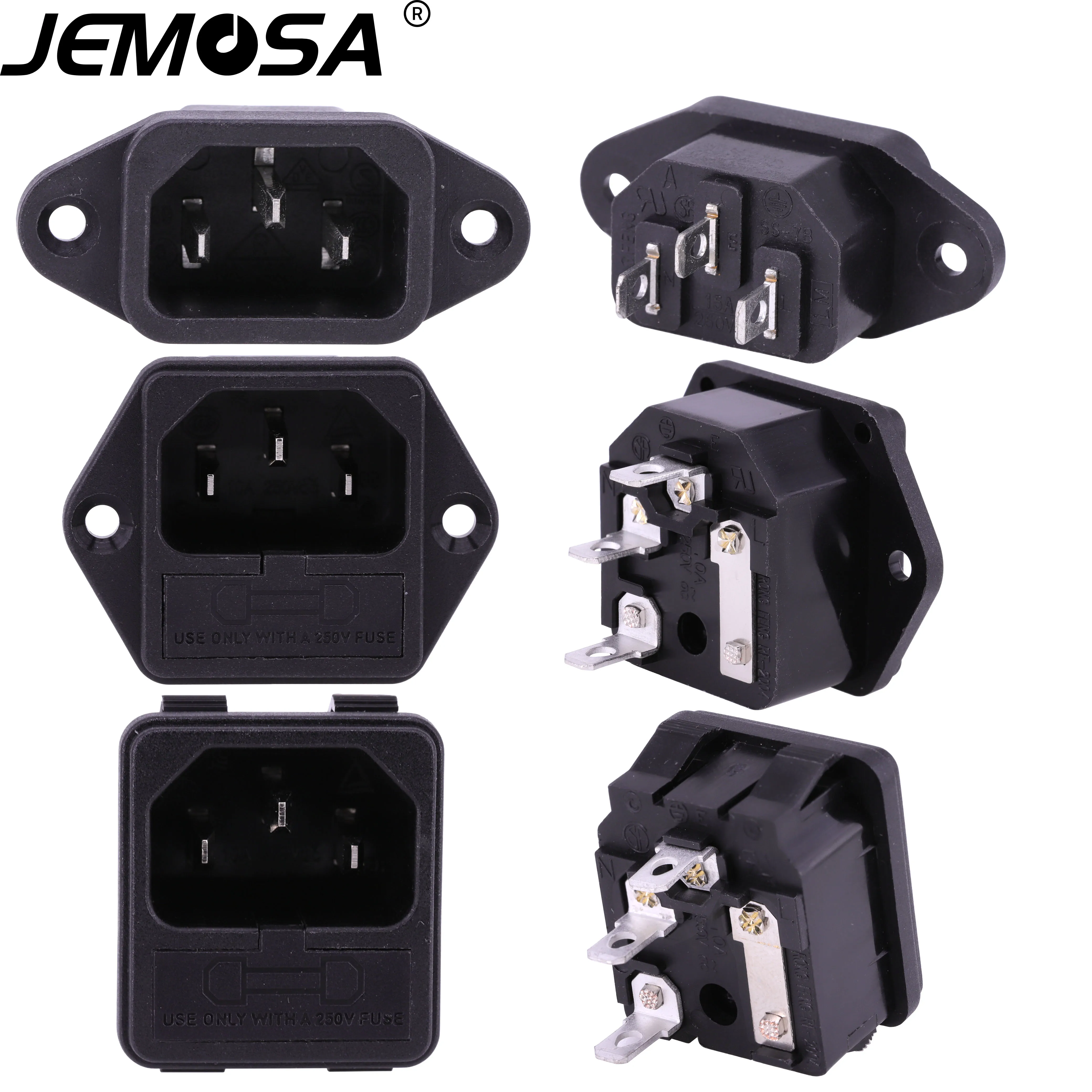 

2PC IEC Inlet With 5*20MM Fuse Holder IEC320 C14 Electrical AC Socket 3Pin 250V Rocker Switch 10A Fuse Male Inlet Plug Connector