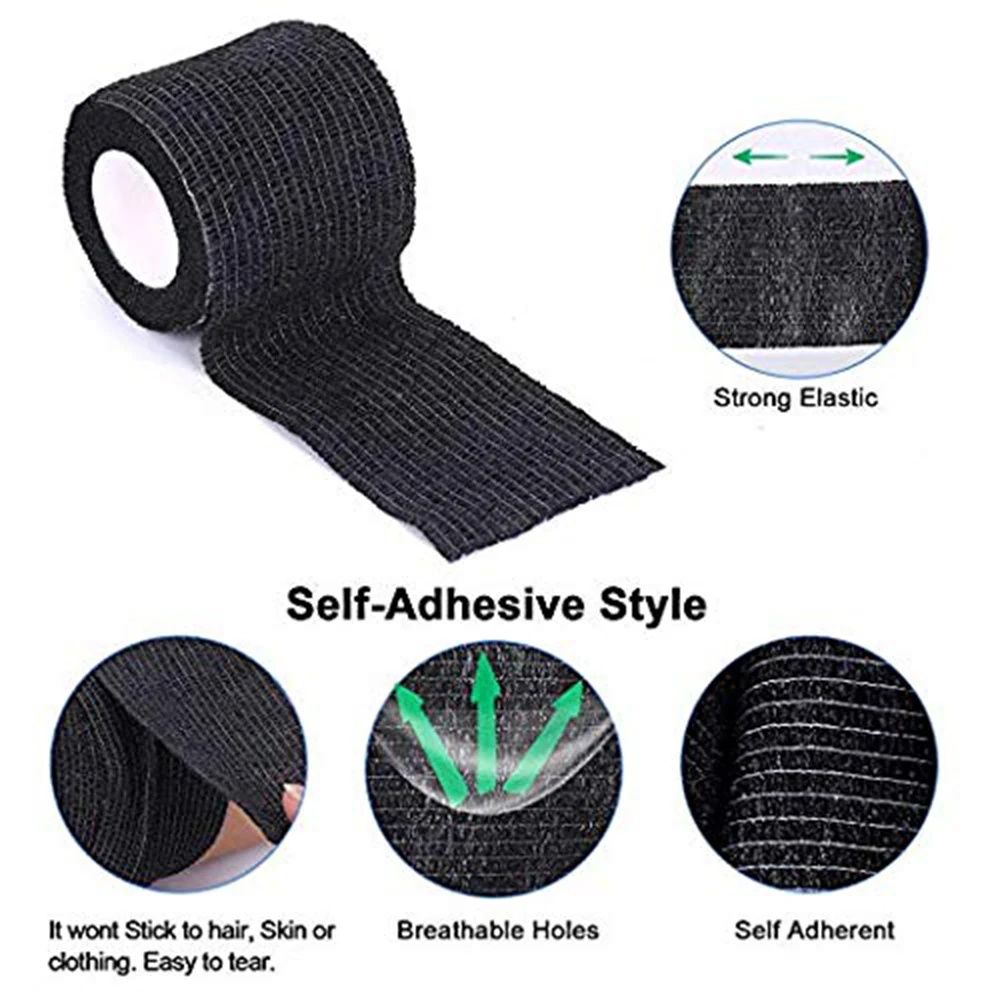 48/24/12/6/3/2pcs Black Tattoo Grip Tape Self-adhesive Elastic Wraps Waterproof Bandage Finger Protection Tattoo Accessories