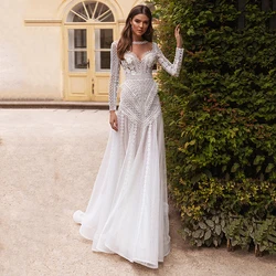 Thinyfull-vestidos De Novia elegantes con espalda descubierta, Vestido De Novia transparente con cuello redondo, Apliques De encaje De tul, personalizado