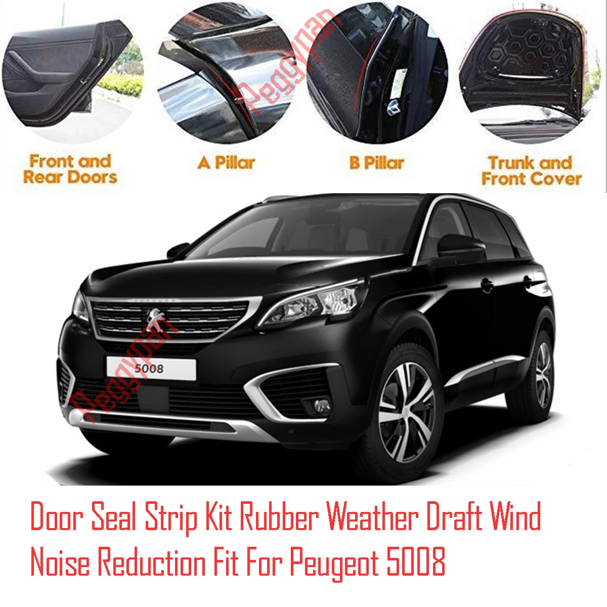 Door Seal Strip Kit Self Adhesive Window Engine Cover Soundproof Rubber Weather Draft Wind Noise Reduction Fit For Peugeot 5008