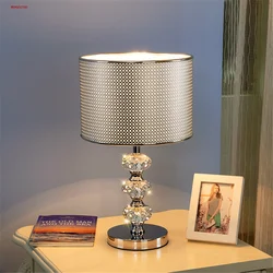 American Luxury Crystal Gourd Silver Pvc Shade Led Table Lamp Living Room Sofas Bedroom Bedside Study Desktop Decoration Lights