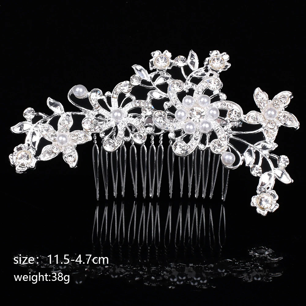 Princess Hair Combs Girls Party Bridal Hair Accessories Headdress Crown Crystal Pearl Wedding Bridal Hair Accessories Headdress