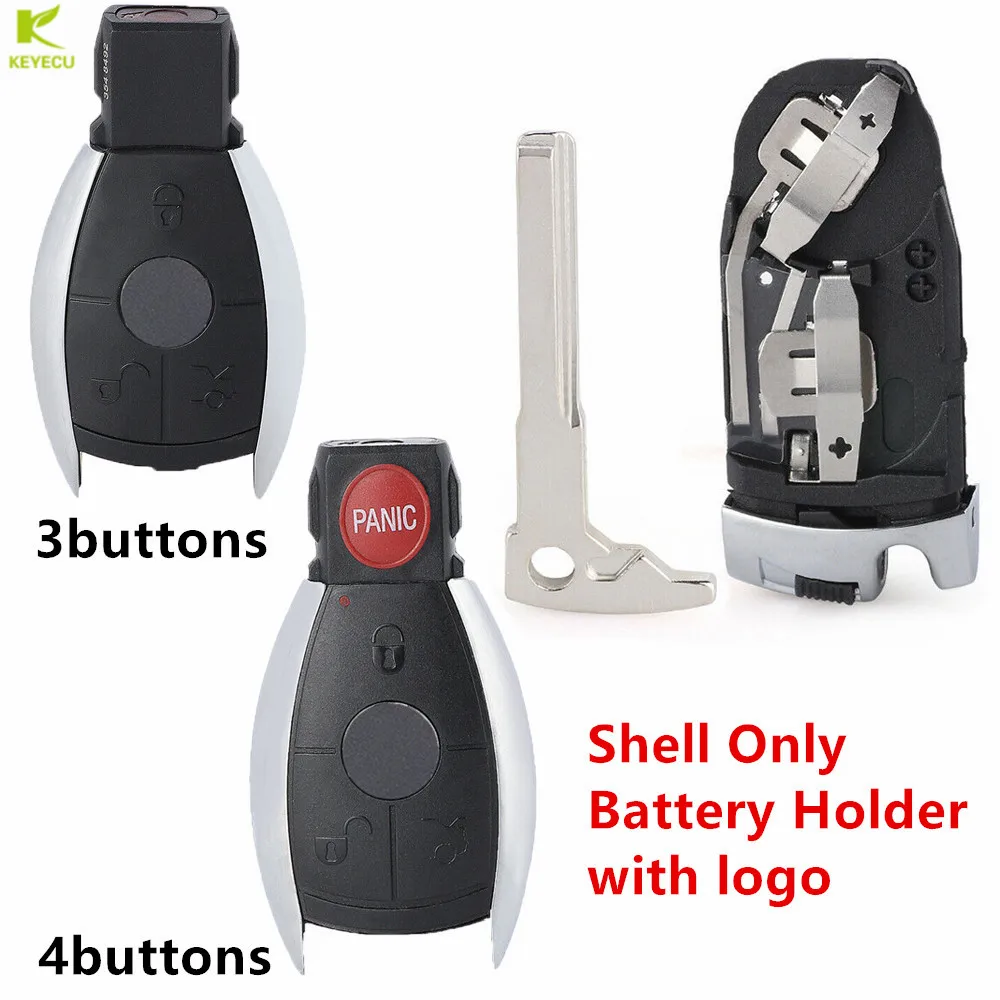 

KEYECU Replacement Smart Remote Key Shell Case 3/4 Btns for Mercedes-Benz A E S G CLK SLK ML Classes + Battery Holder with