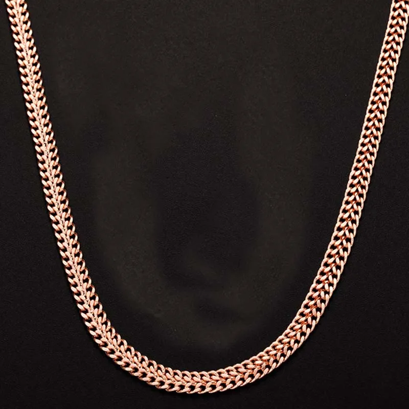 6mm Hot Women Men 585 Rose Gold Color Flat Curb Necklace Chain 45cm-60cm