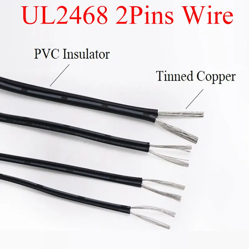 5M UL2468 Black White 2pins PVC Wire 28AWG ~ 16AWG Insulated Double Core LED Lamp Copper Line Monitor Extend Power Cable