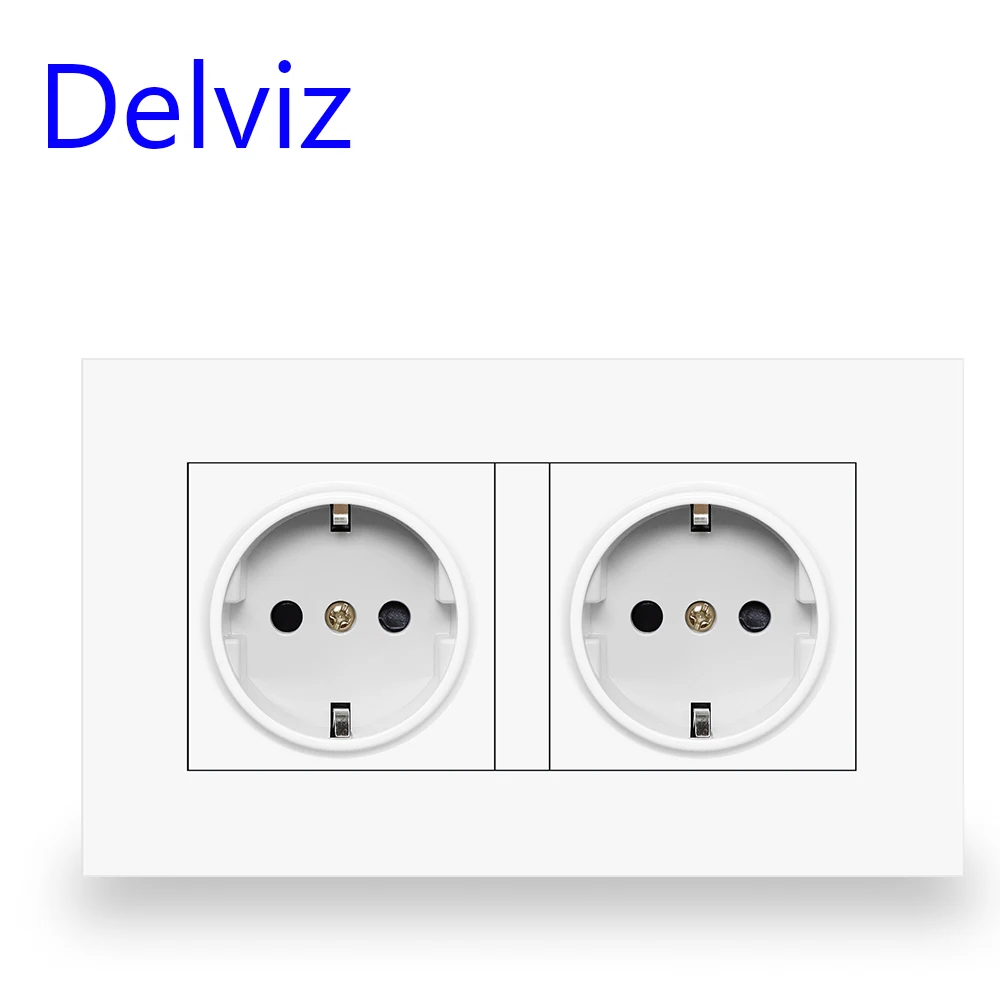 Delviz EU standaard USB-aansluiting, dubbele uitgang, 16A kwaliteit voedingspaneel AC 110 ~ 250V 146 mm * 86 mm, dubbel frame USB-stopcontact