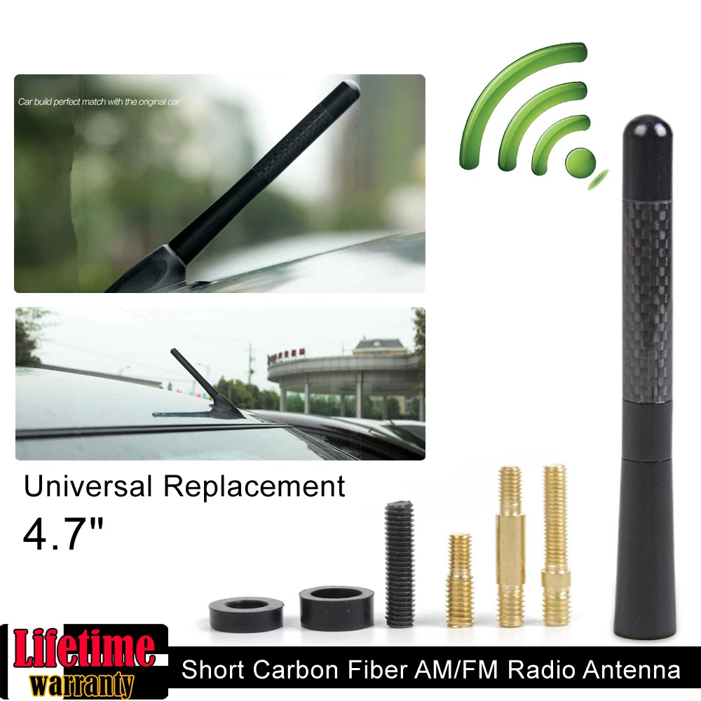 

4.7" Universal Carbon Fiber Short Stubby Mast Car AM/FM Radio Aerial Antenna Exterior Tuning Accessories