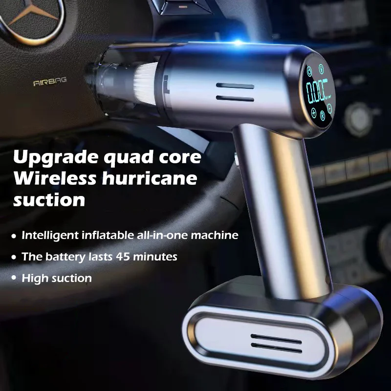 12000PA Four In One Car Vacuum Cleaner Air Pump Wireless Charging Wireless Vacuum Cleaner Large Suction Home Led Lights