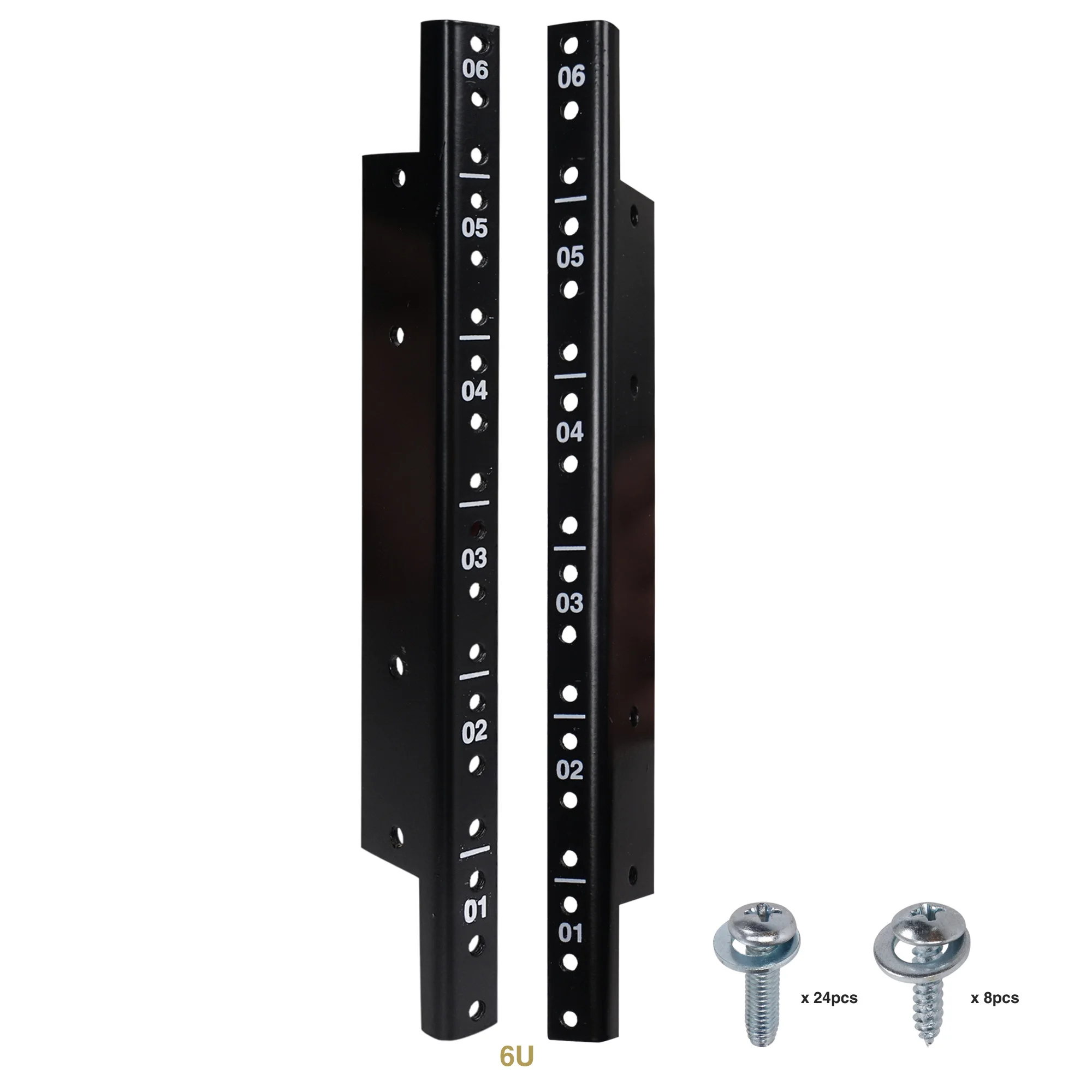 Sound Town 2-pack 6U Steel Rack Rails, with Black Powder Coated Finish and Screws (ST-RR-06U)