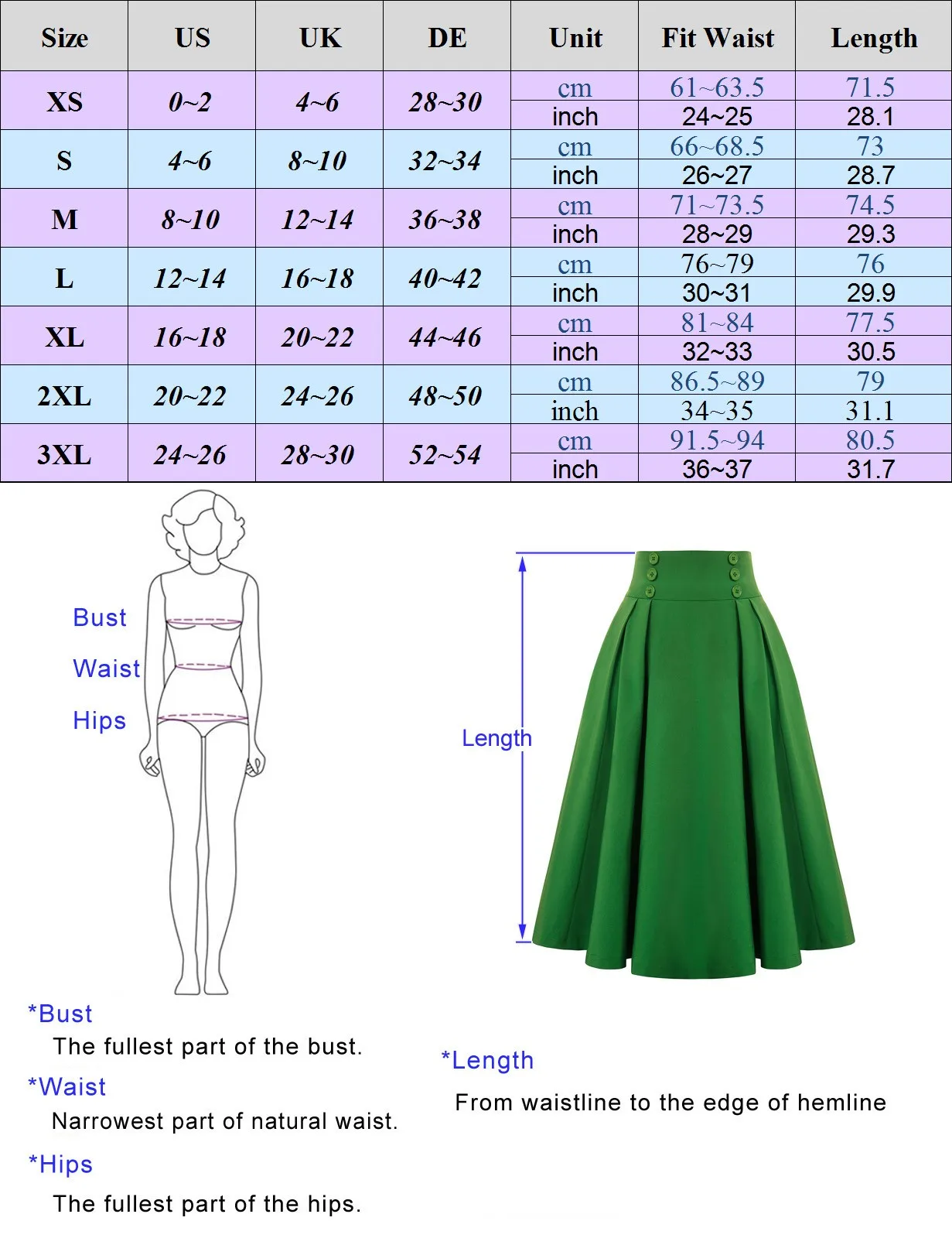 BP Women's Pleated Swing Skirt Buttons Decorated Elastic Waist High Waist Retro Six Decoration   Buttons     Front High Waist