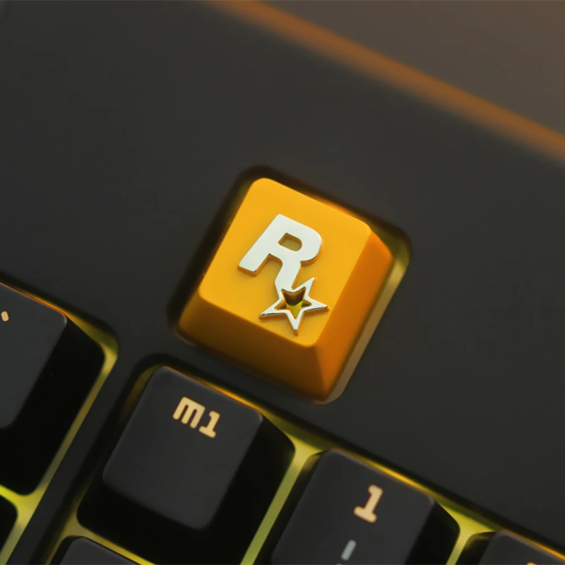 1pc zinc-plated aluminum alloy backlit key cap for Rockstar Games Logo Mechanical keyboard Stereoscopic relief keycap R4 Height