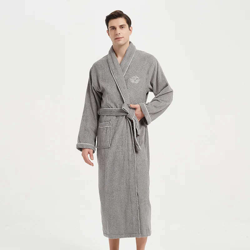 الشتاء Bathrobe الرجال الفاخرة القطن لينة طويلة تيري الصوف البشاكير الدافئة سميكة روب للنوم ملابس النوم ثوب النوم المنزل