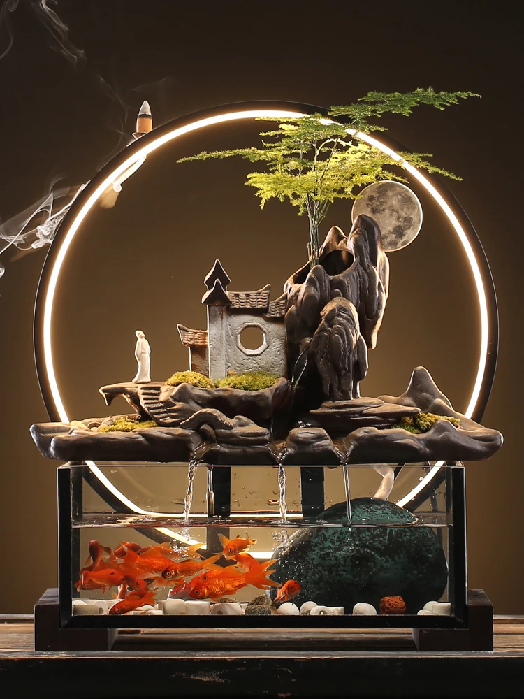 

zq Decoration Creative Landscape Circulating Water Fish Tank Living Room Office Fortune Decoration Opening-up Housewarming Gifts