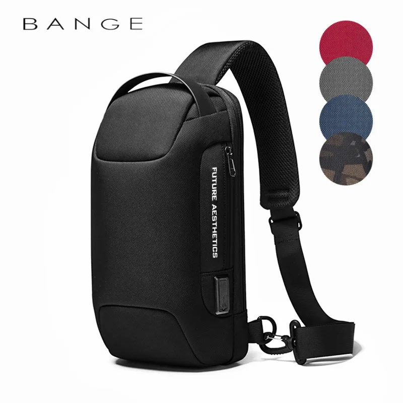 BANGE Men\'s Waterproof USB Oxford Crossbody Bag Anti-theft Shoulder Sling Bag Multifunction Travel Messenger Chest Pack For Male