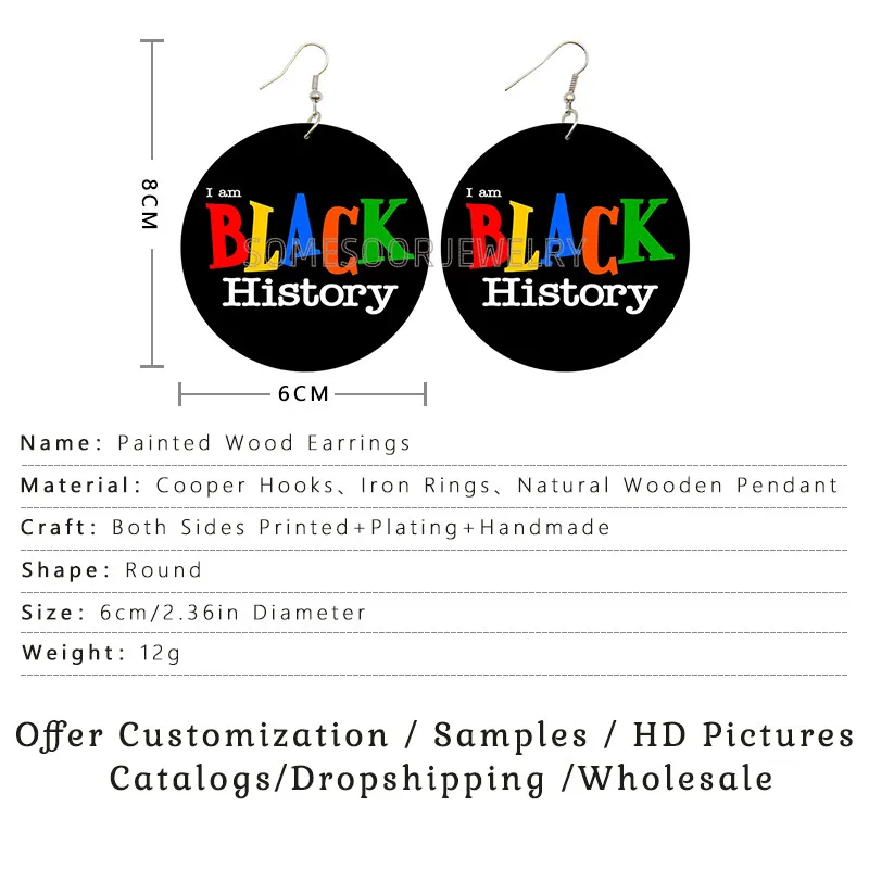 SOMESOOR Black History African Roots Wooden Drop Earrings Living My Best Life Inspired Sayings Printed Dope Loops For Women Gift